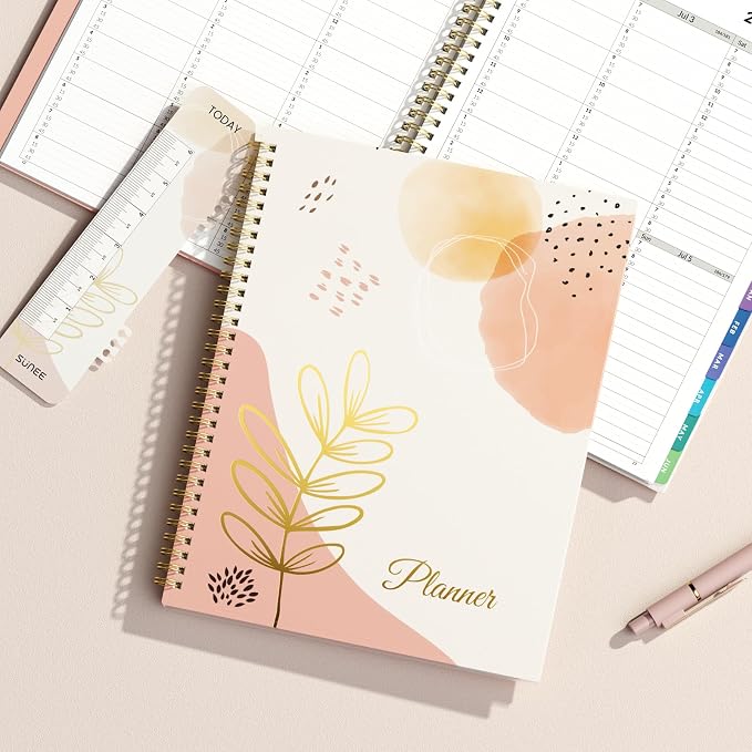 SUNEE 2026-2027 Appointment Book, Quarter-Hourly, Weekly & Monthly - from July 2026 to June 2027, 8.5"x11" Academic Planner, Flexible Cover, Note Pages, Bookmark, Spiral Binding, Abstract