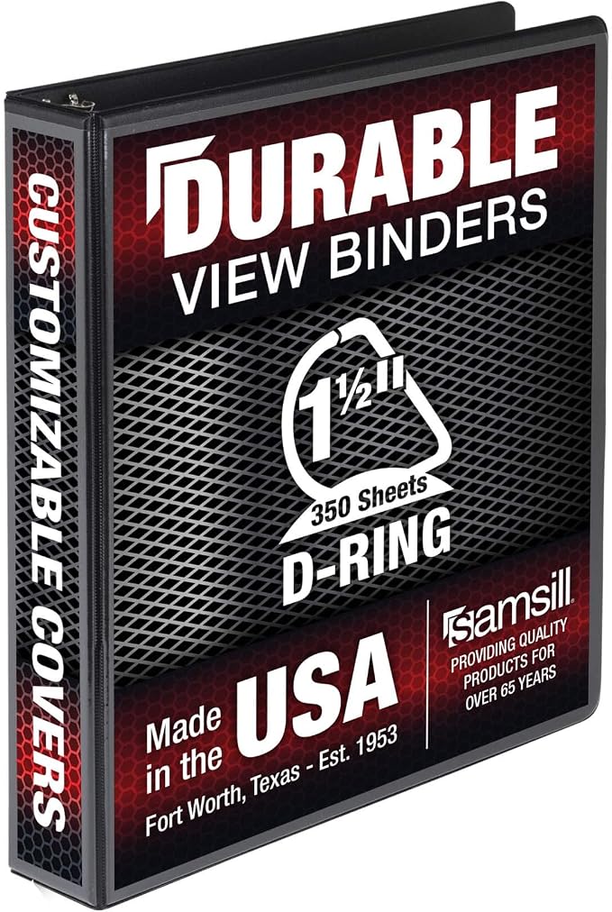 Samsill Durable 1.5 inch 3 Ring Binder, Made in USA, D Ring Binder, 100% Recycled Chipboard, Black, Pallet of 480 Binders in 40 Cartons