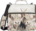 3 Ring Zipper Binder with Shoulder Strap Highland Cow Cattle Flower 2 Inch Zippered Binder Bag 500 Sheet Capacity Multi Pockets for School Supplies