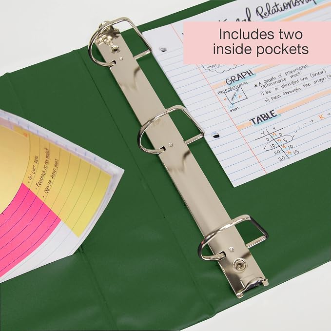 BAZIC Products 2" Green 3-Ring View Binder, Slant-D Ring, 2 Pockets, 2-Pack | 2 inside pockets, 2 in Green view 3-ring binder, slant-D rings, holds up to 480 sheets, Durable poly cover, 2 Pockets