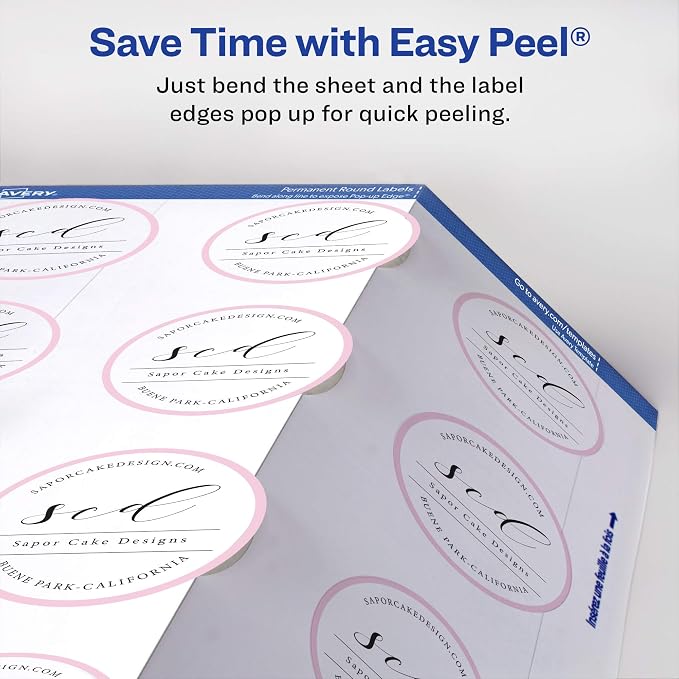 Avery Printable Round Labels with Sure Feed, 2" Diameter, Glossy White, 600 Customizable Labels (22807)