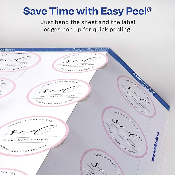 Avery Printable Round Labels with Sure Feed, 2.5" Diameter, Glossy White, 450 Customizable Labels (22830)