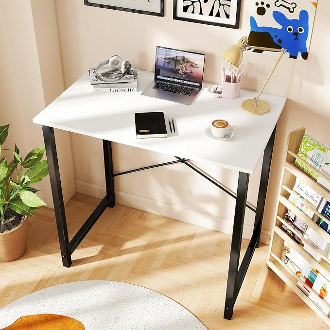 DUMOS 32 Inch Small Computer Desk, Gaming Desks for Home Office Bedroom | Modern Study Writing Work Table, Craft PC Desk Simple Workstation with Reinforcement Structure, Black and White