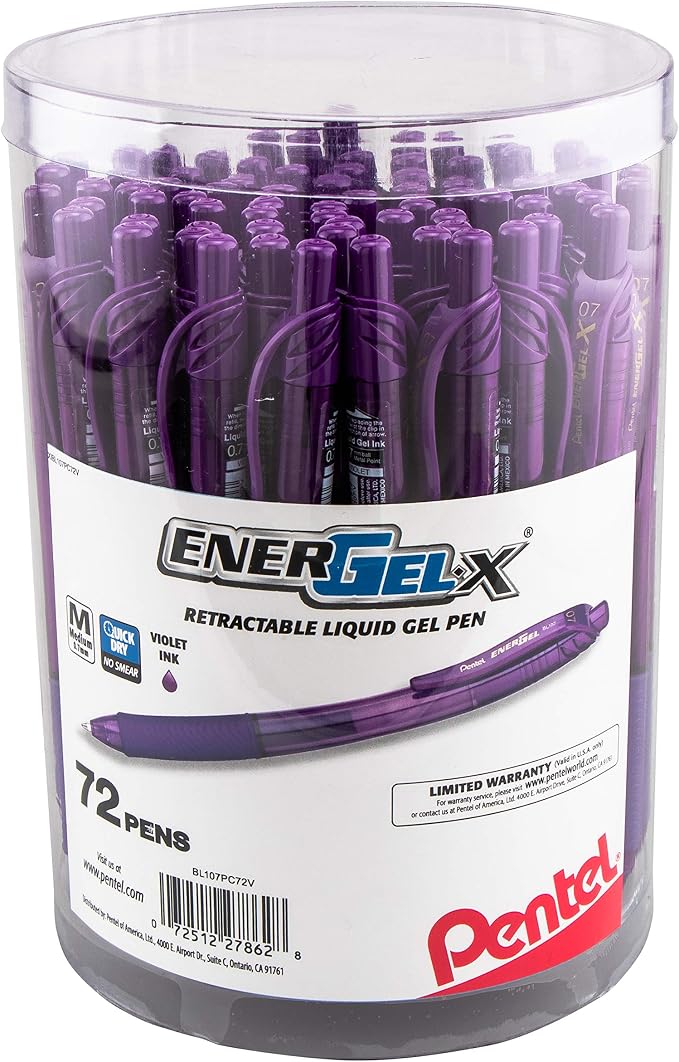 Pentel EnerGel-X Retractable Gel Pen, (0.7mm) Med. Line, Red Ink, 72-PK Canister (BL107PC72V)