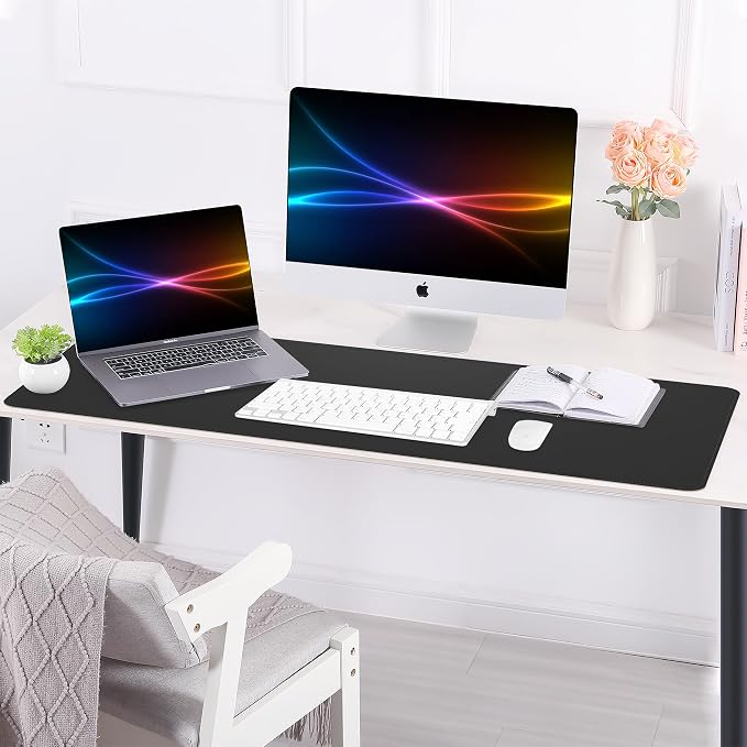 AFIING Desk Mat 35.4" x 17", Cork & PU Leather Desk Pad, Black | Large Mouse Pad, Waterproof Desk Protector, Office Desk Mat & Laptop Blotter