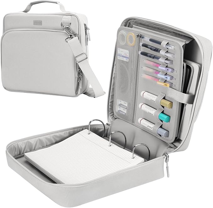 3-Inch 3-Ring Zipper Binder with Shoulder Strap and Multiple Pockets | D-Ring Zip Up Binder with 700 Sheets Capacity, Compatible with 13" MacBook/Tablet, for Middle School, Office, Gray