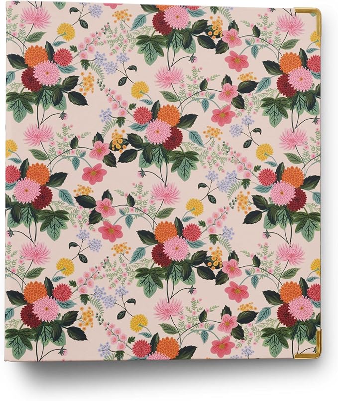 RIFLE PAPER CO. Dahlia Classic Binder w/Soft-Touch Illustrated Cover | 1" 3-Ring Binder, Holds 175 Pages, 3 Tabbed Dividers, Double-Sided Pocket Folder, 6 Adhesive Labels, Reinforced Metal Corners