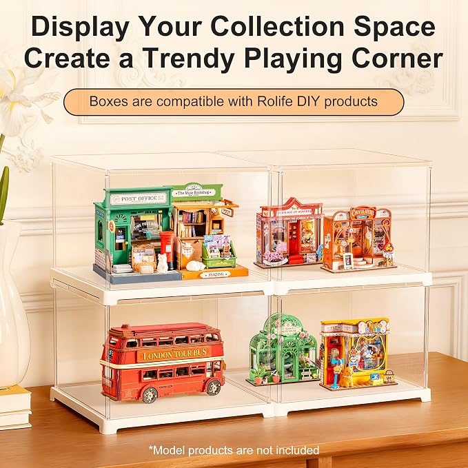 Rolife Dust Cover for DIY Miniature House, 8.8 x 7.6 x 6.1 Inches Clear Acrylic Display Case for Specific Mini Dollhouse Kits, Transparent Protective Showcase for Collectibles & Action Figures