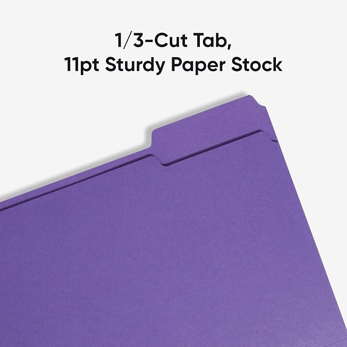 Smead Standard File Folders, 100 Count, Purple, 1/3-Cut Tabs, Letter Size (13043)