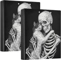 Black Gothic Skeleton and Cat Binder 3 Ring 1.5 Inch Binder with Clipboard&Pockets, Hardcover Binders Heavy Duty Large File Folder for Office School Supplies - Holds 200 Sheets, 2 PC