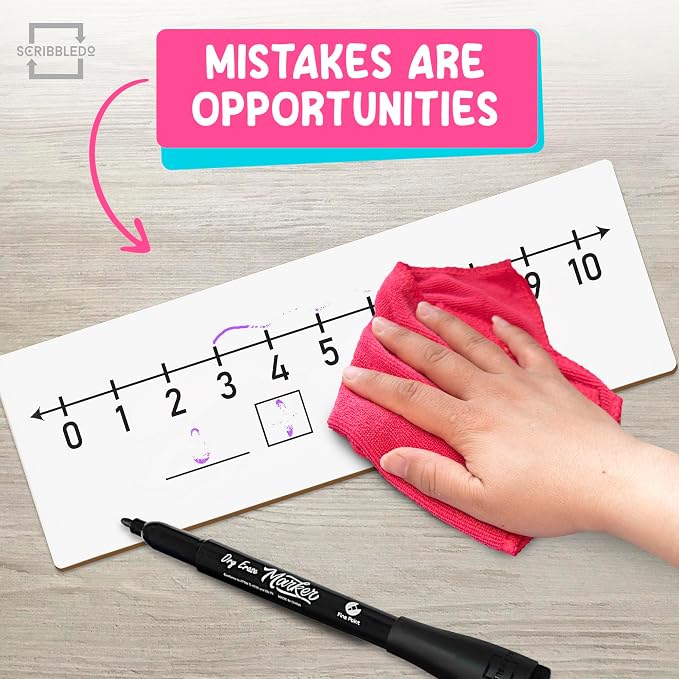 SCRIBBLEDO Dry Erase Number Line Board 12x4 Double Sided 10 Set with Eraser