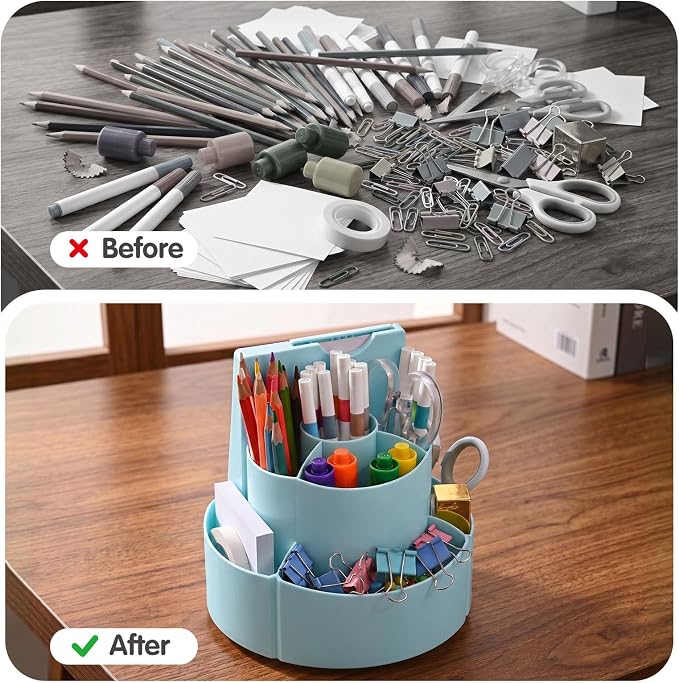 360 Rotating Pencil Holder with To Do List for Kids, Desk Organizer Checklist Routine Chart with Slider, Pen Organizer with 7 Slots Desk Organizers and Accessories for Office School Home
