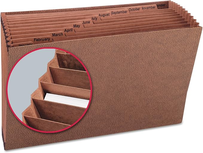 Smead TUFF Expanding File, 12 Pockets, Monthly (Jan.-Dec.) Legal Size, Redrope (70490), brown
