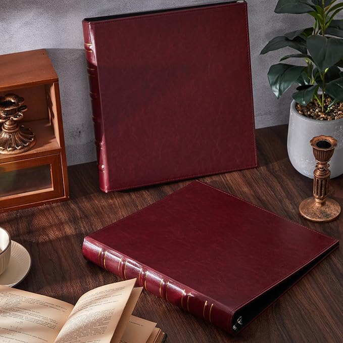ReliThick 2 Pcs Vintage Hardback Leather 3 Ring Binder, 1 Inch D Rings Holds 200 Sheets, Professional Binder Organizer, Planner, for School and Office Supplies(Red)