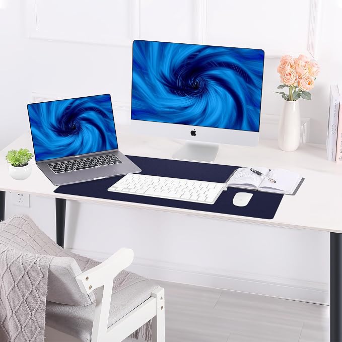AFIING Desk Mat, Blue, 31.5" x 17", Cork Desk Pad Protector | Dual-Sided Cork & PU Leather, Waterproof, Non-Slip for Mouse Pad, Office, Home & Writing