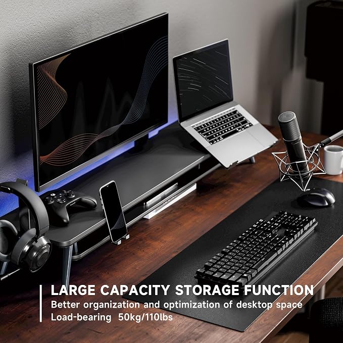 Fenge 42.5-Inch Monitor Stand Riser with Laptop, Phone & Headphone Holders | 10° Adjustable Laptop Holder, 2-Tier Storage, Dual Monitor or Monitor-Laptop Setup, Ideal for Multitasking, Gaming, Streaming
