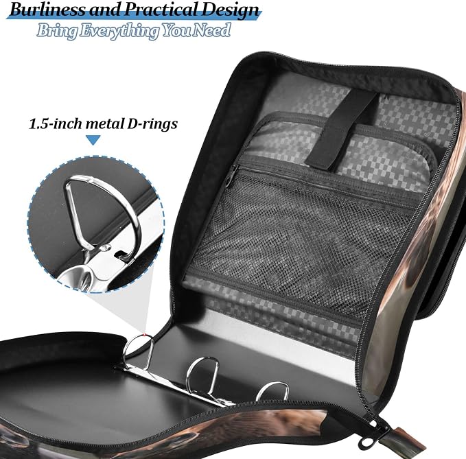 3 Ring Zipper Binder Horses Binder Organizer Portfolio with File and Shoulder Strap & Handle Large Capacity File Folder
