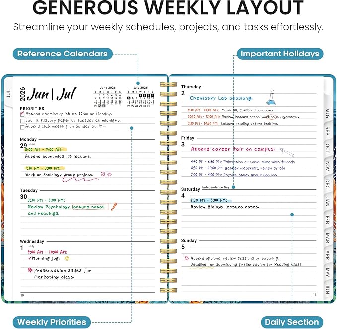 Taja Planner 2026-2027, Jul 2026-Jun 2027 Monthly & Weekly Calendar Planner | 6.3" x 8.5", Hardcover Academic Calendar, Teacher Student Agenda Book with Tabs, School Office Supplies, Deep Bearings