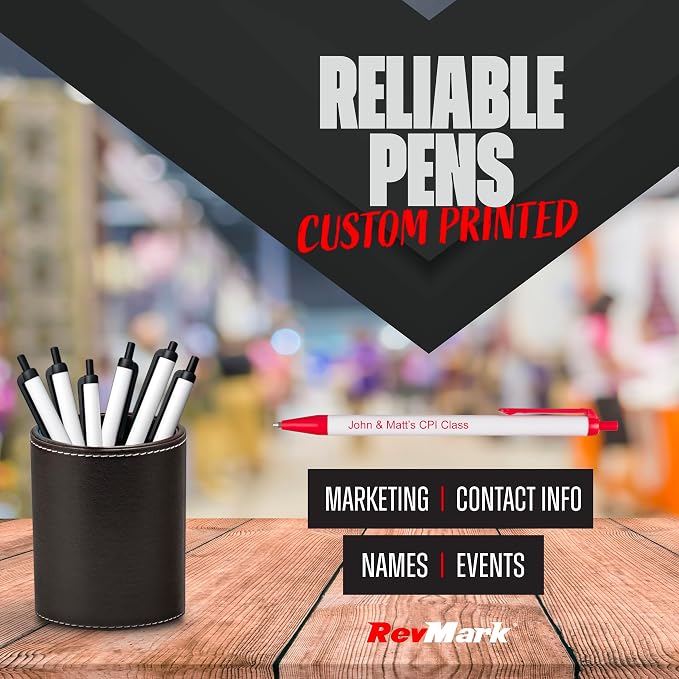 RevMark Personalized Ballpoint Pen, Custom Printed Name, Business or Event Information, Timeless Advertising, USA Made Pens, Promotional Marketing, Smooth Black Ink, Bulk Pack (Red,1000 Ct.)