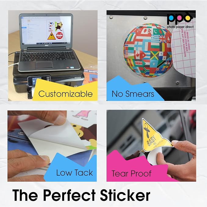 PPD 40 Sheets 8.5x11" Vinyl Sticker Paper Matt Printable Inkjet | Self-Adhesive Premium Backing. Waterproof, tear-resistant, and quick-drying Sheets for Labels and Custom Decals. PPD-38-40