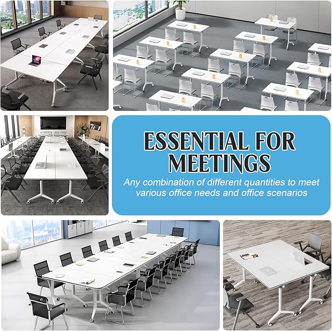Conference Table,55.1''Folding Conference Room Table for 4-12 People,Mobile Flip Top MeetingTraining Table with Different Coulor and Styles for Offices, Classrooms,Meeting Room (2, 61''A)