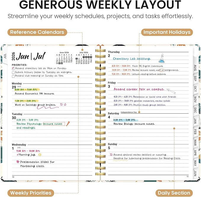 Taja Planner 2026-2027, Jul 2026-Jun 2027 Monthly & Weekly Calendar Planner | 6.3" x 8.5", Hardcover Academic Calendar, Teacher Student Agenda Book with Tabs, School Office Supplies, Mushrooms Grove