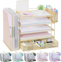 gianotter 5-Tier Desk Organizer with Drawers and File Holders | Letter Trays and Pen Holders - Workspace Accessories for Office Supplies (Gold)