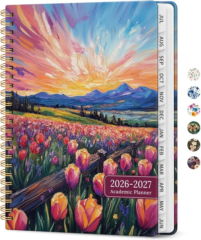 Taja Planner 2026-2027, Jul 2026-Jun 2027 Monthly & Weekly Calendar Planner | 6.3" x 8.5", Hardcover Academic Calendar, Teacher Student Agenda Book with Tabs, School Office Supplies, Radiant Pastures