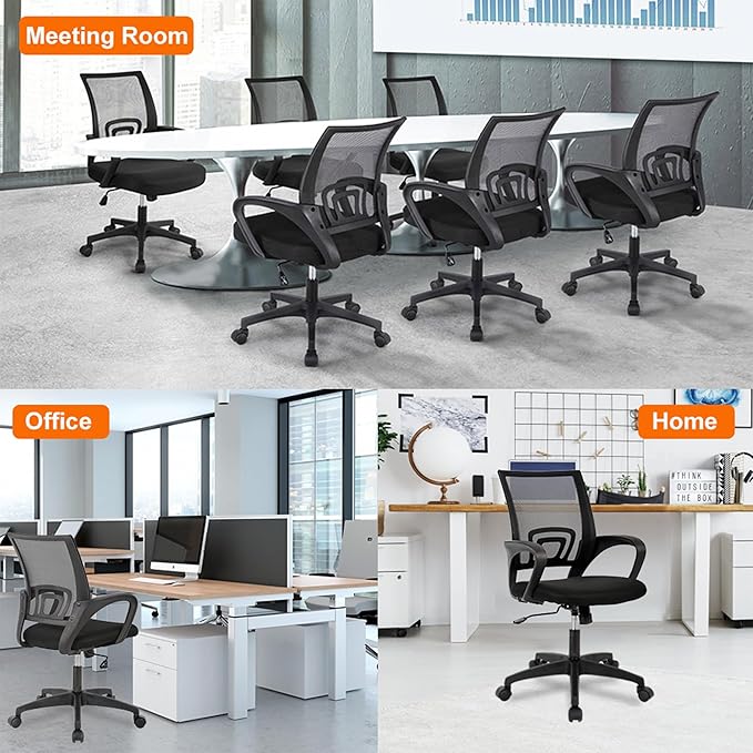 BestOffice Ergonomic Office Chair | Mid-Back Swivel Desk Chair | Black | with Lumbar Support, Adjustable Height & Breathable Backrest | Sponge Seat & Rolling Wheels | for Home, Office | Pack of 2