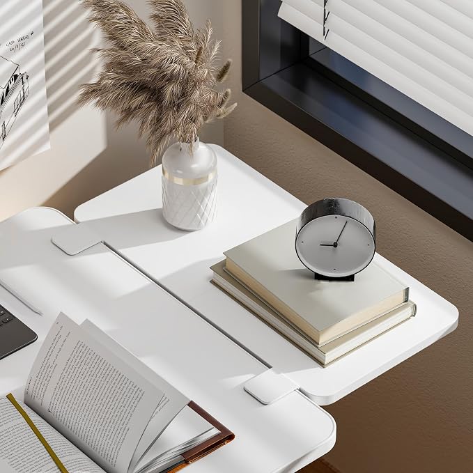 Desk Extender Tray, 24" x 12", with Laptop Holder, Medium, White | Desk Extension, Clamp on Desk Shelf, Clamp On Keyboard Tray for Office and Home, Workstation Organizer