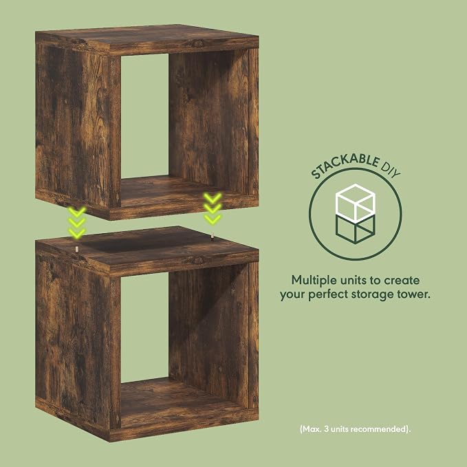 Furinno Cubicle Book Shelf, Set of 2 Stackable Bookshelf, Cube Storage Organizer Bookcase with Open Back, Extra Thick, 15.8 x 15.8 x 14.6, for Living Room, Bedroom, Home Office, Amber Pine