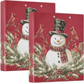 Christmas Snowman Xmas Birds Red 3 Ring Binder 1.5" Decorative D-Ring Binder with Clipboard&3 Clear Pockets, Holds 200 Sheets A4 Size Paper Waterproof Binders for School Home Office|2 Pack