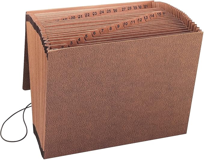 Smead TUFF Expanding File, 31 Pockets, Daily (1-31), Flap and Cord Closure, Letter Size, Redrope (70367)