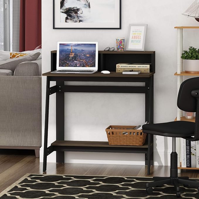 Furinno Simplistic A Frame Computer Desk, 17.9"D x 31.6"W x 35.5"H, Columbia Walnut | with Monitor Stand, A Frame Computer Desk, Office Desk, for Home Office, Bedroom, Study Room, Dorm