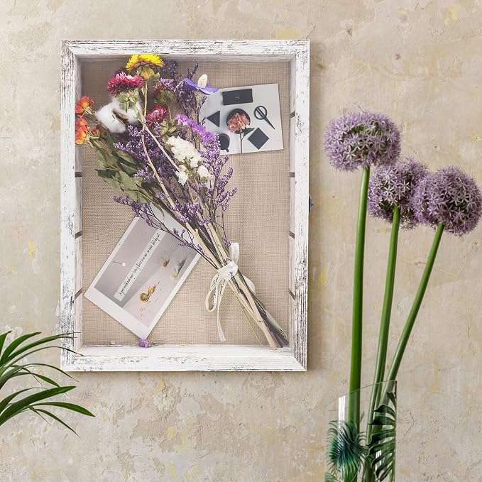 Shadow Box Frame with Removable Shelves, White 11x14 Deep Memory Box Display Case for Keepsake Collectibles, Coins Military Medals Pins Wedding Flowers