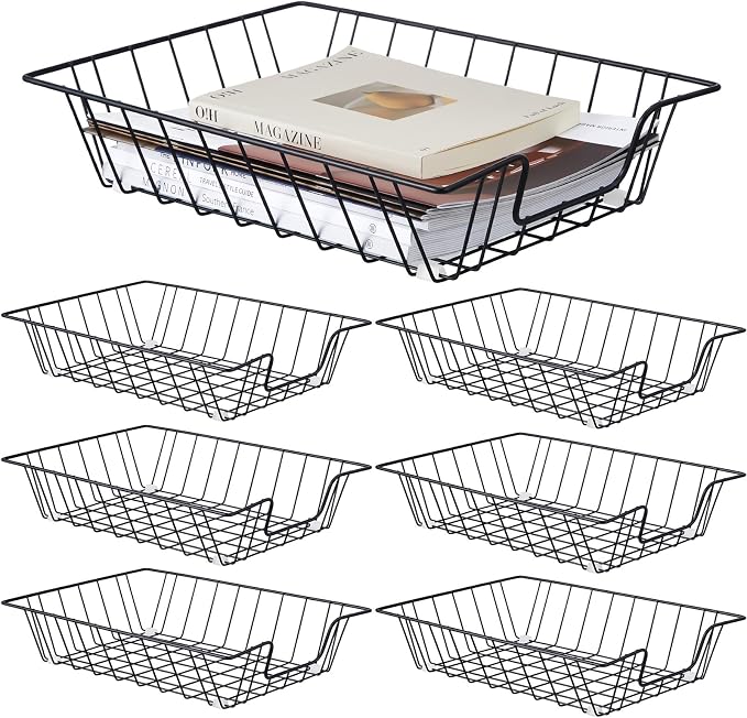 Yeaqee 6 Pcs Letter Tray Classroom Paper Trays,14'' X 10'' X 3'',Black