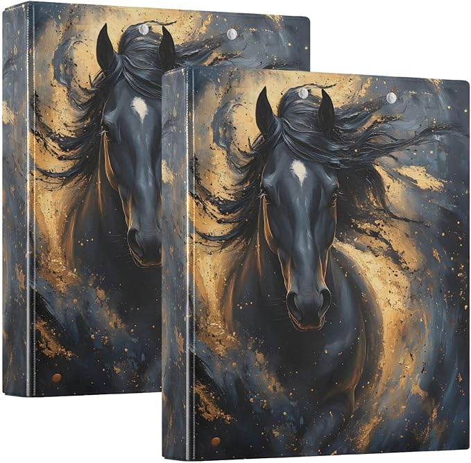 3 Ring Binder Horse Black Pattern a 1.5 inch Binders Three Ring Binders with Clipboard Fit 8.5'' x 11'' Paper 3 Interior PVC Clear Pockets for Office Supplies