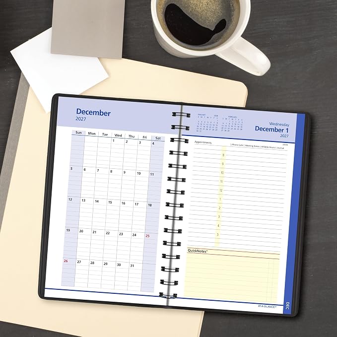 AT-A-GLANCE 2027 Appointment Book Planner, Daily & Monthly, 5" x 8", QuickNotes, Black (76040527)