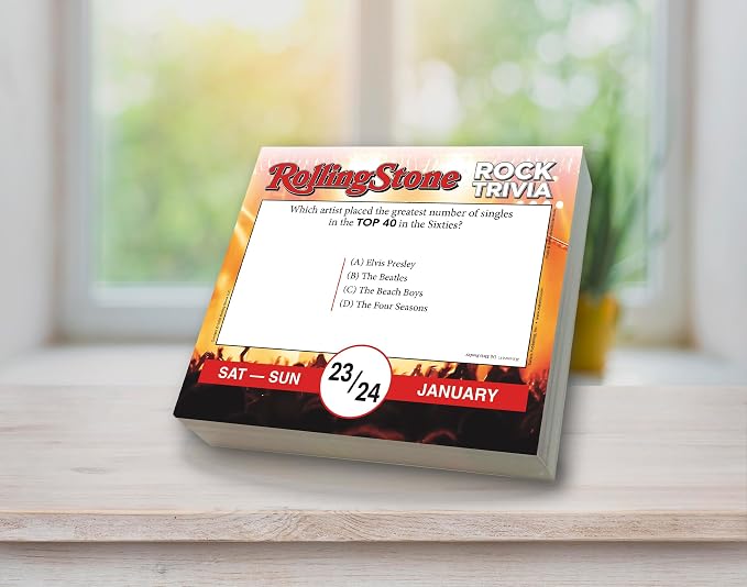 Rolling Stone Rock Trivia 2027 Daily Desk Calendar: Boxed Page-a-Day Music Quiz Calendar with Day-to-Day Rock History, Legends & Iconic Moments