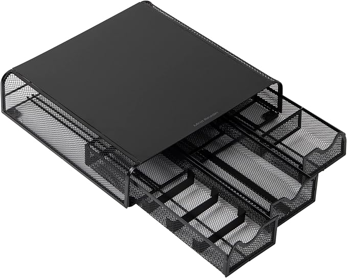 Mind Reader Monitor Stand, Ventilated Laptop Riser, Desktop Organizer, Storage, Metal Mesh, 13.25"L x 12.5"W x 3"H, Black