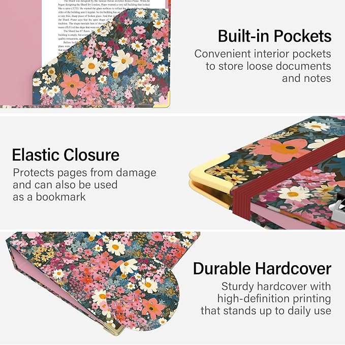 3 Ring Binder 2 Inch for Letter Size 8.5" x 11" Paper, Clipboard Binder with 5 Tabbed Dividers with Pockets, Plastic Folder and 40 Divider Stickers, School and Office Supplies, Colorful Flowers