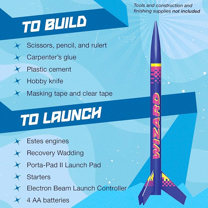 Estes 1754 Bulk Pack of 12 Wizard Rocket-Building Kits, Intermediate Flying-Rocket-Model Kits for Ages 10+, Classroom Science Experiments