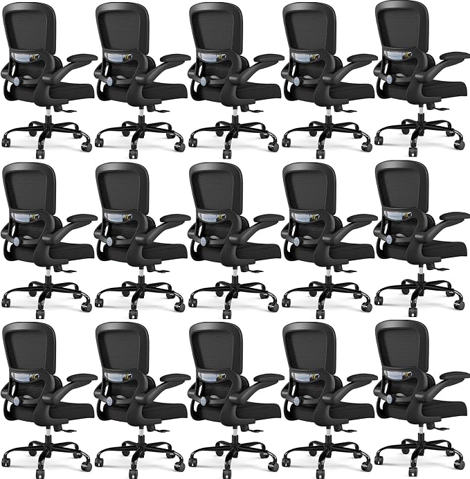 TRALT Office Chair - Ergonomic Desk Chair with Adjustable Lumbar Support, Mesh Computer Chair, Executive Chairs for Home Office Comfortable Lumbar Support Black Pack of 15