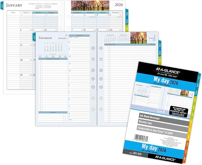 AT-A-GLANCE 2026 Planner, Daily & Monthly, 5.5" x 8.5", Desk Size 4, Two Page Per Day Refill, Loose-Leaf, Zenscapes (281-225-26)