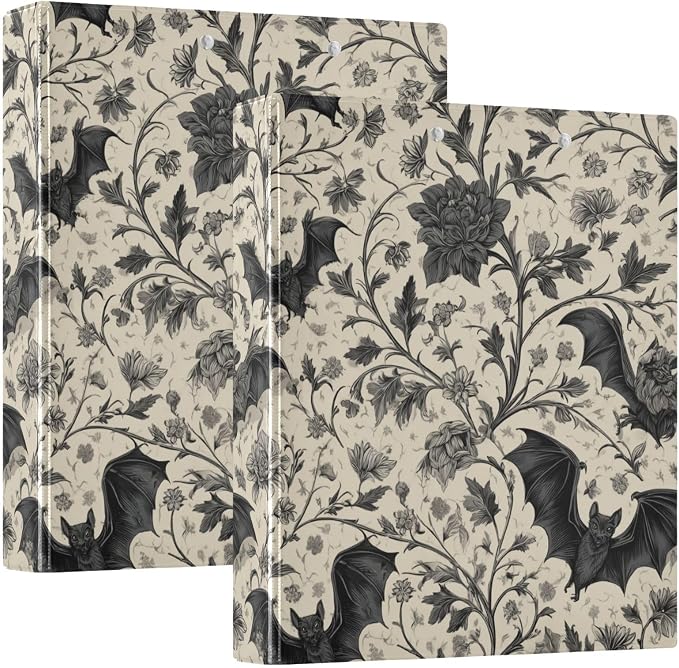 Goth Bat Round Ring Binders Floral (6) 1.5 Inch 3 Ring Binder with Clipboard Holds 200 Sheets Office Home School
