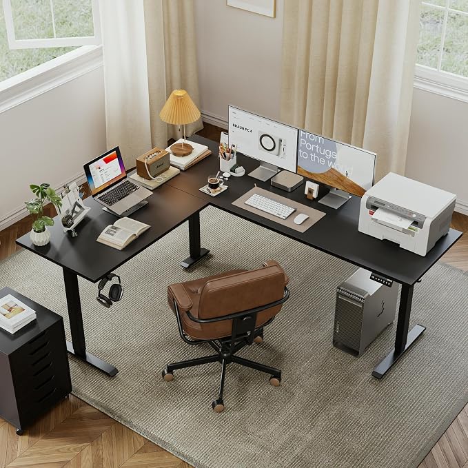 Agilestic 75 x 61 Inch L Shaped Electric Standing Desk, Black | Corner Desk, Ample Workspace, Memory Presets, Hooks, Stable Steel Frame,176 lbs Capacity, Easy Assembly, Splice Board