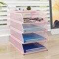 Natwind 4-Tier Stackable Metal Mesh Desk Paper Tray Organizer,Pink | Desktop Accessories for Office Supplies, Letter Tray For Paper Storage ,File Document Holder For Home School Classroom