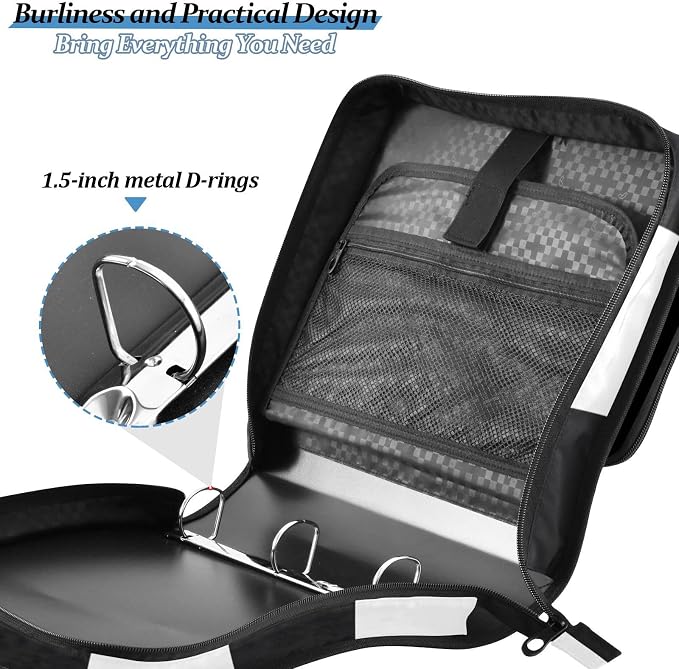 Checked Pattern Zipper Binder 3 Ring Binder with Shoulder Strap 500 Sheet Capacity Storage Organizer Trapper Keeper File Folder