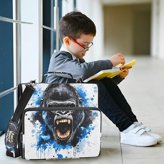3 Ring Zipper Binder with Shoulder Strap King Kong Blue Face 1.5 inch Binders Keeper Large Capacity Multi Pockets for School Office Supplies