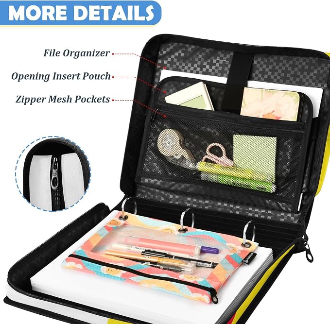 Baseball Softball Zipper Binder File Organizer Bag 3 D-Ring | with Shoulder Strap, Holds 500 Sheets & 14in Laptop, 3 Ring Binder for Office Supplies